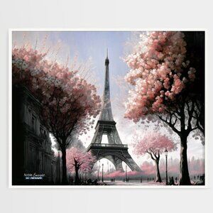 16x20 Eiffel Tower Floral Fantasy Watercolor Oil Painting‎ Art Print